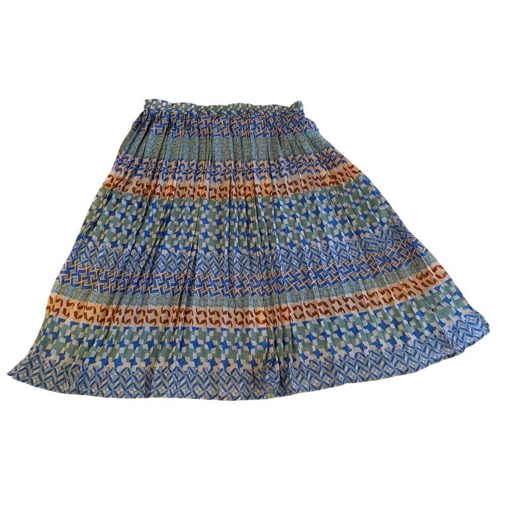 Her Destiny Boho Multicolor Pleated Tea Lenght Pull On Tribal Print Skirt XL